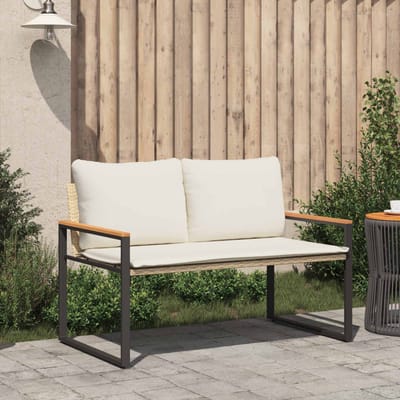 vidaXL - Bank - met - kussen - Beige - en - Crème - Wit - 115 - x - 65 - x - 72 - cm - Rattan
