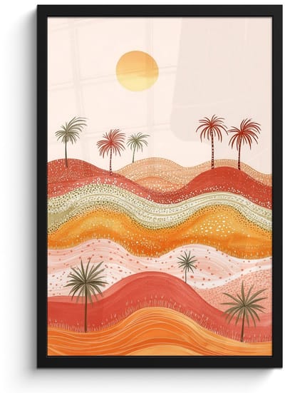 Poster in lijst - Fotolijst 40x60 cm - Posters - Abstract landschap - Palmbomen - Kleurrijk - Posterlijst zwart - Decoratie - Wanddecoratie woonkamer - Muurdecoratie slaapkamer