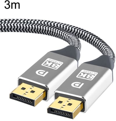 Displayport (DP) Male naar Displayport (DP) Male adapter kabel connector - 8K - 32,4 Gbps - 1,5 meter - zilver