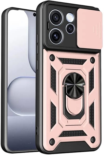 MobyDefend Hoesje - Geschikt voor Oppo Reno15 F / Oppo Reno15 FS - Pantsercase Met Draaibare Ring - Rosé
