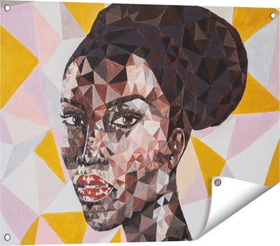 Gards Tuinposter Afrikaanse Vrouw in Driehoekjes - Abstract - 80x60 cm - Tuindoek - Tuindecoratie - Wanddecoratie buiten - Tuinschilderij