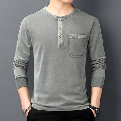 Nieuw Heren T-shirt Heren Herfst Lange Mouw Revers Werkkleding Ronde Hals Jeugd Losse Onderlaag Shirt Herfstkleding XXXXL