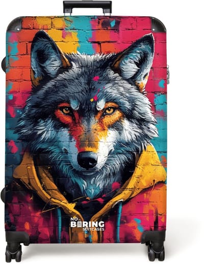 NoBoringSuitcases.com® - Koffer groot - Reiskoffer lichtgewicht - Kleurrijke vos met jas in graffiti stijl - Rolkoffer met 4 wielen - Grote trolley XL - 98 liter bagage