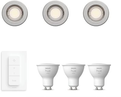 Philips Hue Peridot Set van 3 Inbouwspots (Nikkel) - Rond - Niet Richtbaar - GU10 - Warmwit Licht - Incl. Hue Dimmer Switch - Hue White