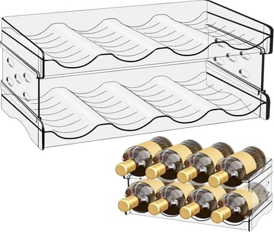 Famanu - Flessenorganizer koelkast voor 8 flessen stapelbare transparante water en wijnfleshouder voor kast en kantoor