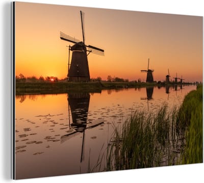 Aluminium schilderij 180x120 cm - Wanddecoratie metaal - Molen - Horizon - Holland - Metalen muurdecoratie woonkamer - Decoratie industrieel - Foto op dibond - Industriële accessoires slaapkamer