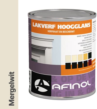 Afinol Hoogglans Lakverf Mergelwit (G0.05.85) 750 ml - Lak - Houtlak - Houtverf - Voor Binnen en Buiten - geschikt voor hout, metaal en kunststof