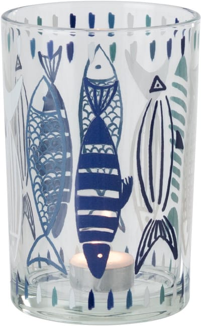 J-Line theelichthouder Vis - glas - wit/blauw - large