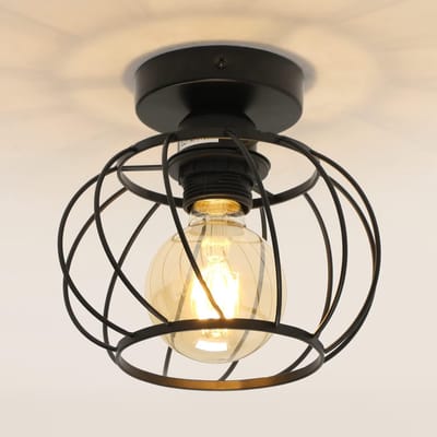 Moderne Ronde Semi-Ingebouwde Metaal Plafondlamp E27 - Geschikt voor Slaapkamer, Keuken, Eetkamer, Gang, Entree (Zwart)