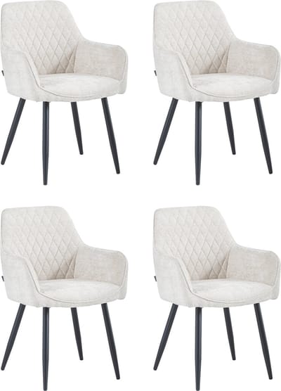 Colenis® - Beverly Eetkamerstoel - Set Van 4 - Beige - Chenille Stof - Industrieel
