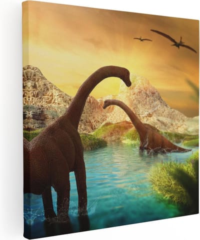 Artaza Canvas Schilderij Dinosaurus - 30x30 cm - Klein - Wanddecoratie Natuur - Muurdecoratie Dieren - Schilderijen Op Canvas Landschap