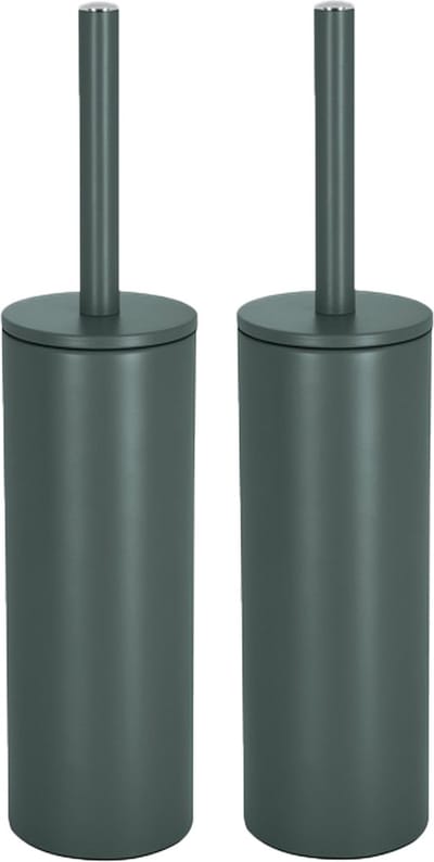 Spirella Luxe Toiletborstel in houder Cannes - 2x - donkergroen - metaal - 40 x 9 cm - met binnenbak