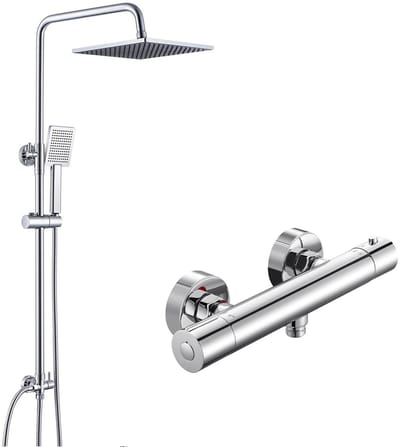 DERW Max Douchesysteem met thermostaatkraan - Regendouche - 109cm Stang - Chroom