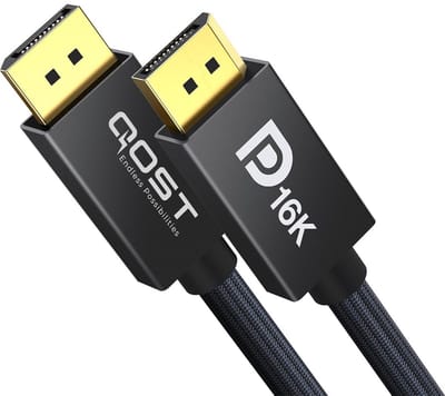 Qost - DisplayPort Kabel 2.1 - 16K 60Hz - 8K 120Hz - 4K 144Hz - 80Gbps - DisplayPort naar DisplayPort - DP Kabel - 1 Meter - Zwart