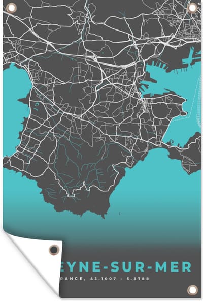 Muurdecoratie Plattegrond - La Seyne-sur-mer - Frankrijk - Kaart - Stadskaart - 120x180 cm - Tuinposter - Tuindoek