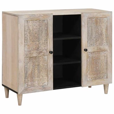 vidaXL - Dressoir - Bleached - White - 90 - x - 33 - x - 75 - cm - Massief - Mango - Hout