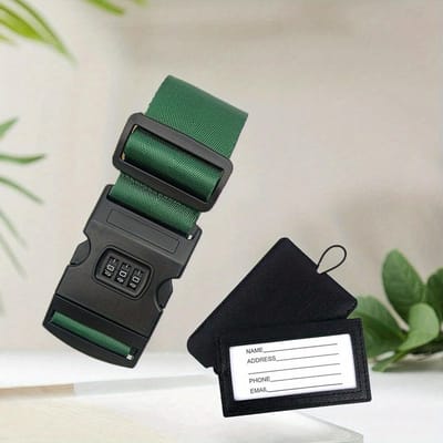 1 Instellen (1 Stuk Bagageriem+1 Stuk Bagagelabel) Slijtvast Nylon Bagageriem Verstelbaar Bagage Beschermtouw, PU Leer Bagagelabel With Password Lock