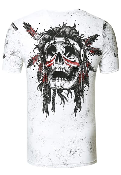 T-shirt met gewassen ronde hals, knoopsluiting en prints