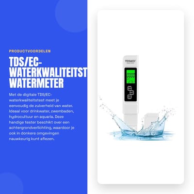 Dailygoods - TDS/EC-waterkwaliteitstest - Watermeter - Achtergrondverlichting - Handzaam formaat - Drinkwater - Geschikt voor zwembad en aquarium