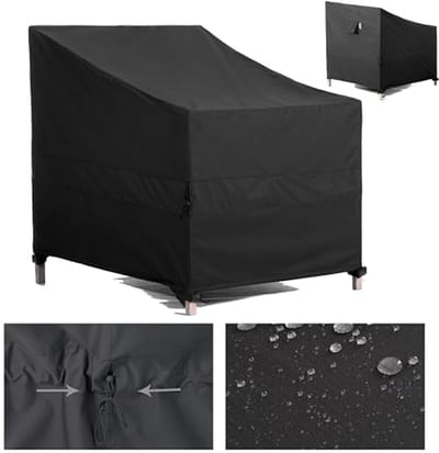 F&J Outdoors Tuinstoelhoezen eetkamerstoel Adirondack Stoelhoes Waterdicht UV-bestendig Heavy Duty Duurzame Taille Trekkoord Strak Winddicht Winddicht Outdoor Stoelhoezen, Zwart, 84 x 86 x 65/82 cm