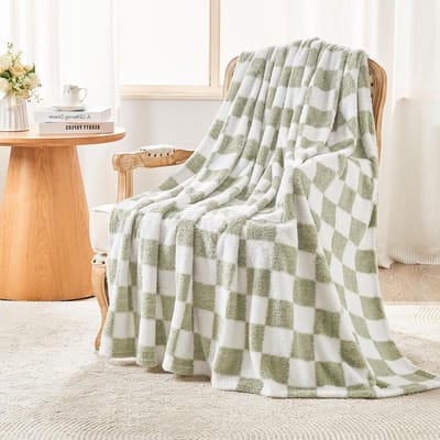 Zachte Fleece Deken Geruit - Salie Groen 150x200 cm