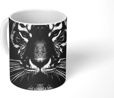 Mok - Koffiemok - Tijger - Dieren - Zwart - Wit - Portret - Wild - Mokken - 350 ML - Beker - Koffiemokken - Theemok