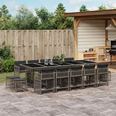 vidaXL - 15-delige - Tuinset - met - kussens - poly - rattan - grijs