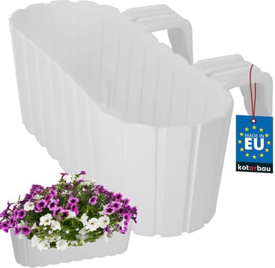 KOTARBAU® Balkonbak, Bloembak voor Balkon, PVC, 40x15x15 cm, Wit, Balkonbak met Houder, Plantenbak, Ovaal, Lichtgewicht, Balkondecoratie, Weerbestendig Plantenbak