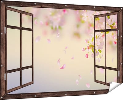 Gards Tuinposter Doorkijk Appelbloesem - Bloemen - 180x120 cm - Tuindoek - Tuindecoratie - Wanddecoratie buiten - Tuinschilderij