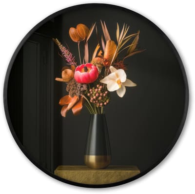 Poster in lijst Rond - Fotolijst 60x60 cm - Posters - Boeket - Oranje - Gouden - vaas - Ronde posterlijst zwart - Decoratie - Wanddecoratie woonkamer - Muurdecoratie slaapkamer