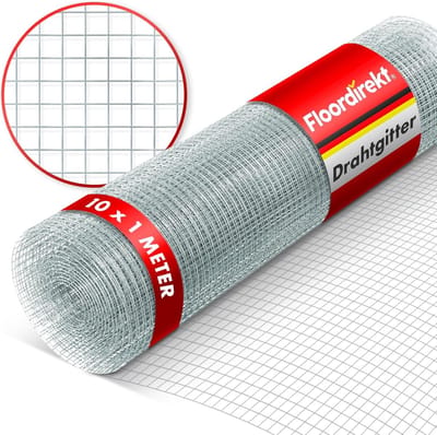 FLOORDIREKT Fijnmazig Draadgaas - Maaswijdte: 6,3 mm - Gegalvaniseerd - Metalen Gaas als Volièredraad, Konijnengaas, Woelrattengaas - voor Verhoogde Tuinbedden - 1 m x 10 m