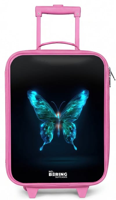 NoBoringSuitcases.com® - Kinderkoffer roze - Kindertrolley meisje - Magische digitale vlinder - Koffer kind lichtgewicht - Reiskoffer trolley voor kinderen - Koffertje met lichtgevende wieltjes - Rolkoffer
