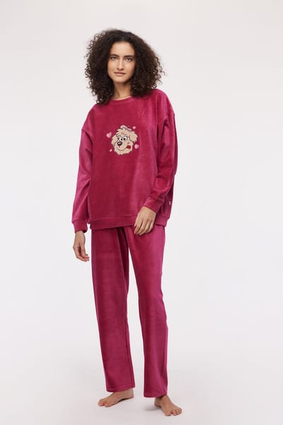 Pyjama Meisjes Woody Vlindermouw Labradoodle - Framboos - maat 140