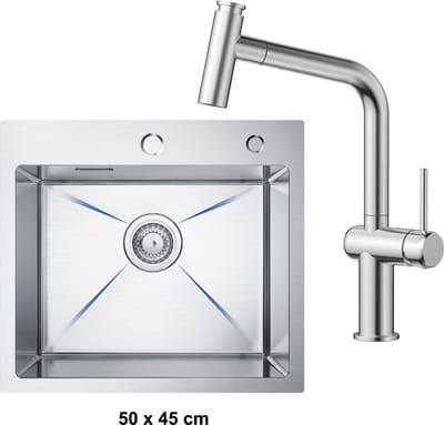 CECIPA max Spoelbak Met Keuken kraan - Spoelbakken Keuken 50 x 45 cm - Enkele spoelbak - roestvrij staal Spoelbak - Wasbak met waterafvoersysteem -Zilver RVS
