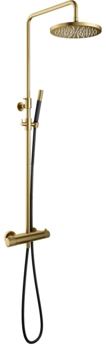 Hotbath Cobber X - Stortdoucheset - 300 mm Hoofddouche - 360 mm Hartafstand - Glijstang - Staafmodel Handdouche - Geborsteld Messing PVD - Opbouw - 1/2 Inch Aansluiting