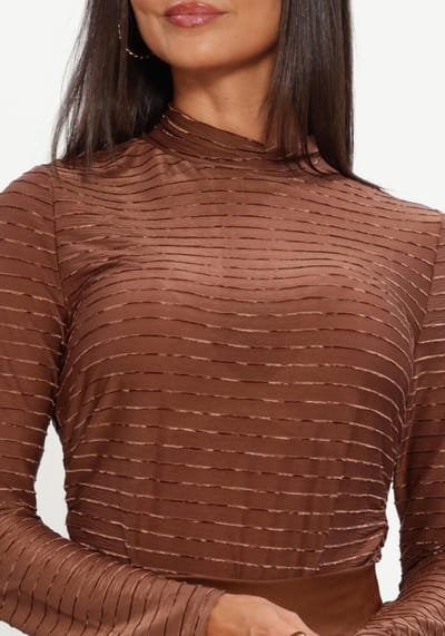 NUKUS Gracie Top Stripe Tops & T-shirts Dames - Shirt - Bruin - Maat S