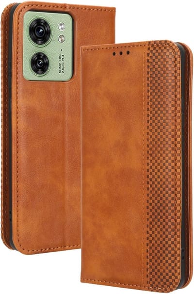 Coverup Hoesje - Geschikt voor Motorola Edge 40 Hoesje - Coverup Vintage Style Book Case - Bruin