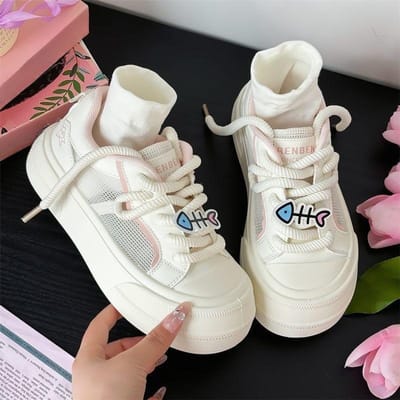 Lente en Herfst Nieuwe Veelzijdige Mesh Ademende Kleine Witte Schoenen Damesschoenen Dikke Basisplaat Schoenen Casual Sportschoenen 40 white