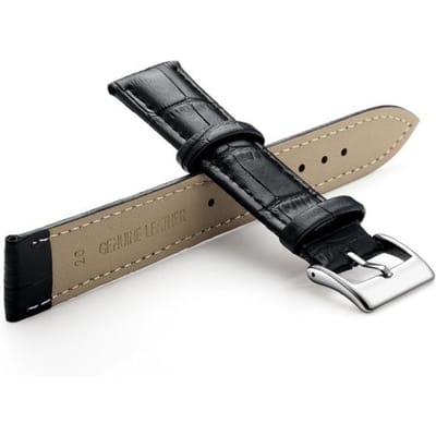 Echte leren horlogebanden 14/16/18/20/22/24 mm horloge stalen gespband blauwe band hoge kwaliteit polsband armband + gereedschap 24mm zwart