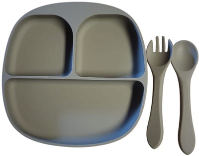 Dinerset - Kinderserviesset - 3 delig kinderserviesset - Siliconen - diner - Bestek - Kinderbestek - kinderservies - kraamcadeau - baby - kind - servies - babyservies - eten - drinken - dinerset - diner - kraampakket - Groen
