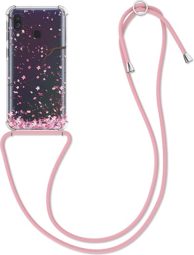 kwmobile telefoonhoesje geschikt voor Samsung Galaxy A40 - Hoesje met telefoonkoord - Back cover voor smartphone - Case in poederroze / donkerbruin / transparant