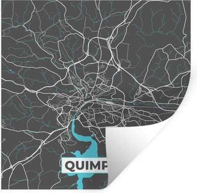 Muurstickers - Sticker Folie - Quimper - Plattegrond - Frankrijk - Stadskaart - Kaart - 100x100 cm - Plakfolie - Muurstickers Kinderkamer - Zelfklevend Behang XXL - Zelfklevend behangpapier - Stickerfolie