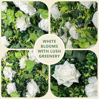 Blumenwand 3D Wandpaneele 2,44 x 2,44 m künstliche Seidenblumen Fotohintergrund grün weiß Luxus Blumenwand Dekoration Hochzeit Babyparty Geburtstag Party Event Hintergrund, 2-teilige Steckpaneele schnelle Montage wiederverwendbar Innen Außen