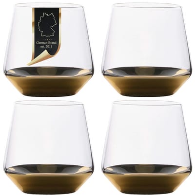 Intirilife 4x Drinkglas met goudkleurige bodem - 350 ml inhoud - watersapglas kristalglas tumbler schokbestendig