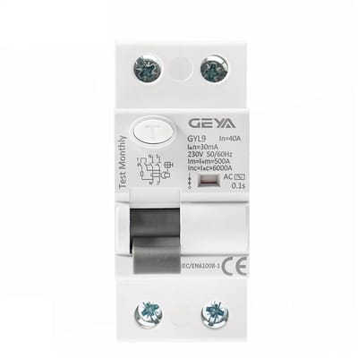 Aardlekschakelaar - Stroomonderbreker - Elektrische Beveiliging - 2-polig - 25A - Grijs