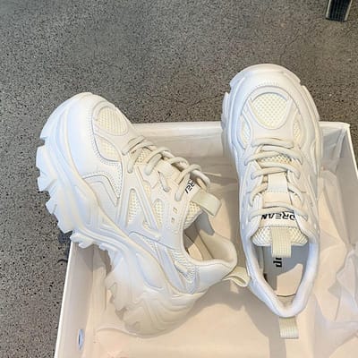 Diksoldige Daddy Schoenen Dames Ademend Mesh Lente Nieuw Zwart Alles-match Casual Sportschoenen 40 white