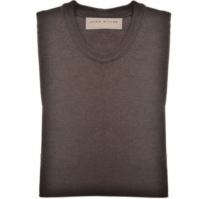 John Miller Trui Merino R-Neck Donker Bruin / male