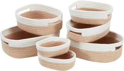 Set van 7 Opbergmanden van Geweven Katoenen Touw, Handgeweven voor Organisatie van Kleding en Huishoudelijke Benodigdheden in Kinderkamer, Woonkamer en Badkamer