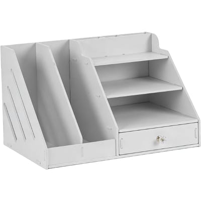 Organisateur de bureau en PVC peu encombrant avec étagère et tiroir pour fournitures scolaires, de maison et de bureau B gray