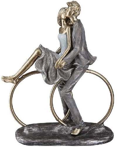 Gilde Handwerk - Verliefd Stel - Sculptuur - Liefde met twee ringen - Brons goud kleur - 25 cm